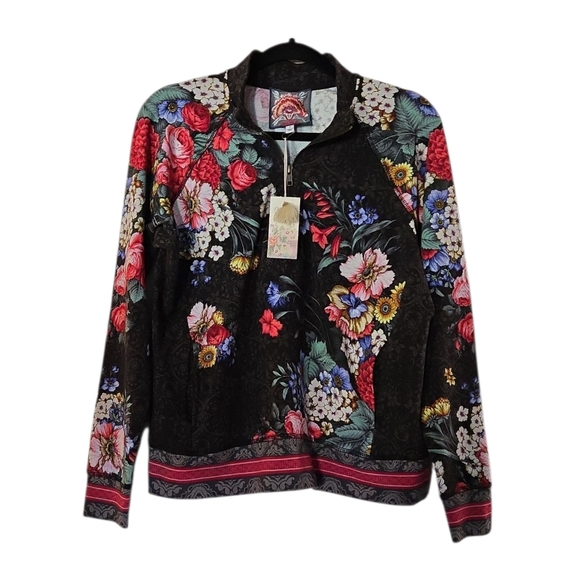 Johnny Was Women’s Onyx Sistine Half Zip Cotton Floral Boho Pullover Size Small - Picture 6 of 11